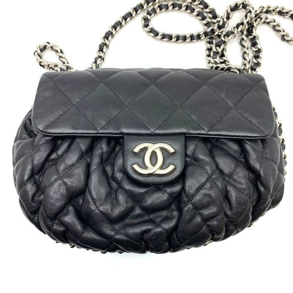 Chanel Chain Shoulder Bag Lambskin Black Silver Hardware Flap - Picture 3 of 9